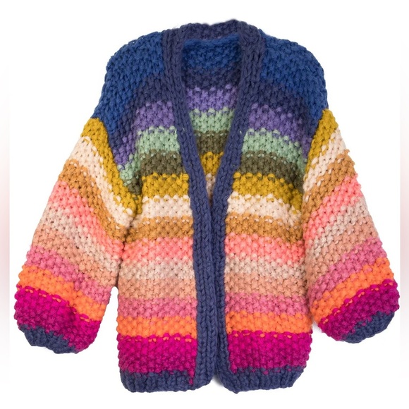 Saachi Mayflower stripe crocheted cardigan Multicolor Chunky Knit Sweater - Picture 9 of 12